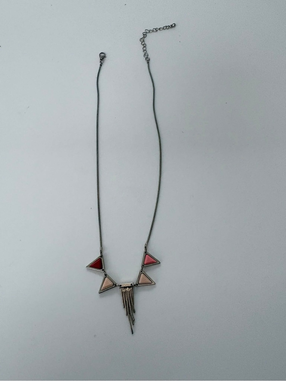 Tri-Tone Pink Triangle Necklace with  Fringe Accent